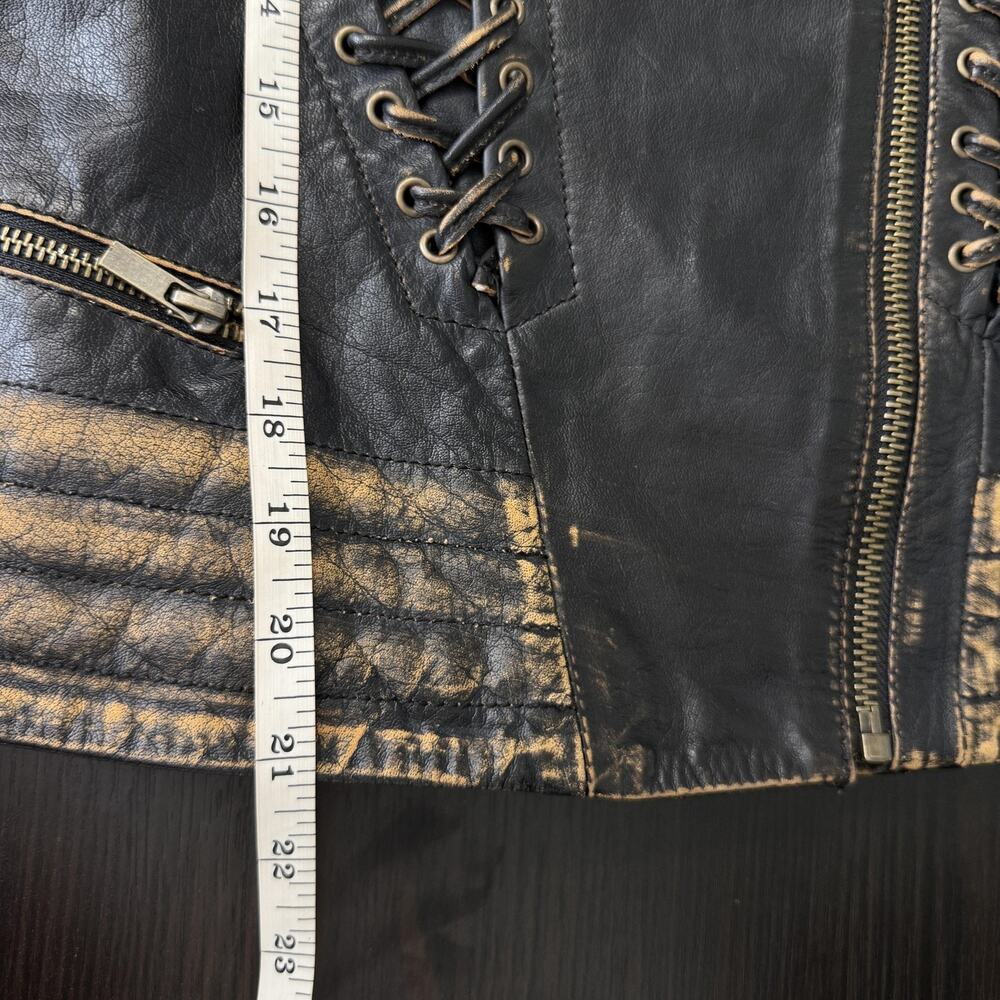 Wilsons Vintage USA Leather Jacket Women Small Lace Up Distressed Biker Moto - Picture 11 of 12